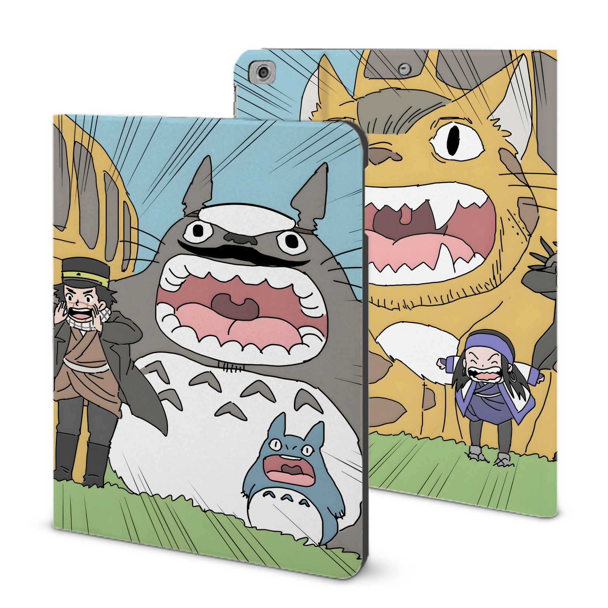 （画像用） となりのトトロ 草壁メイ 草壁サツキ My Neighbor Totoro Satsuki Kusakabe Mei Kusakabe IPad ケース ブック型 PUレザー TPU 耐衝撃 軽量 薄型 ペン収納なし 全面保護 IPad 各モデル対応